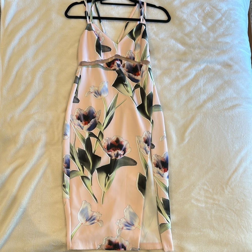 Topshop mesh insert tulip print mini dress